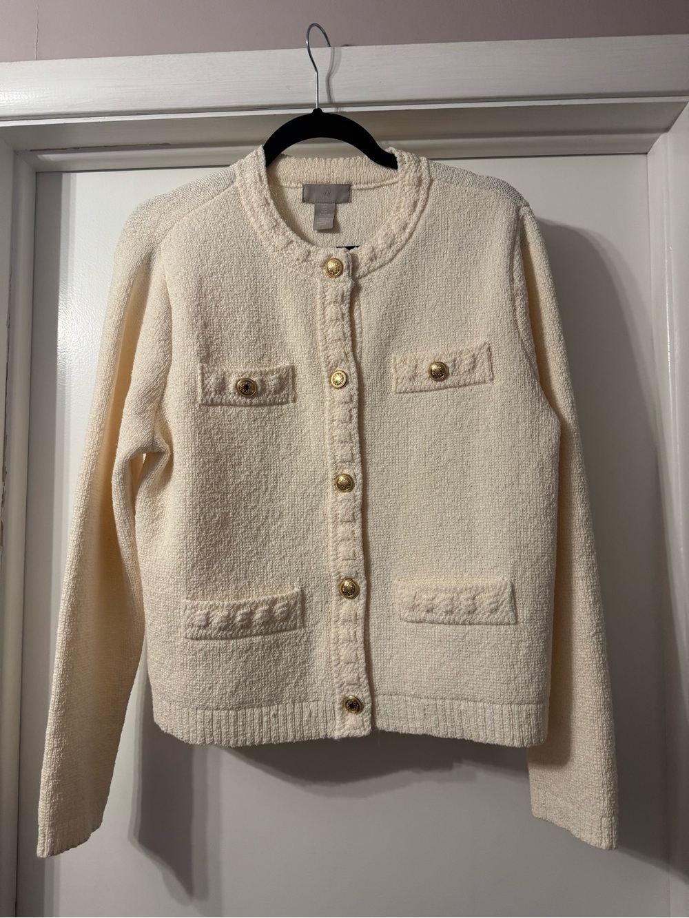 H&M Cream Bouclé Button-Front Women's Sweater Cardigan